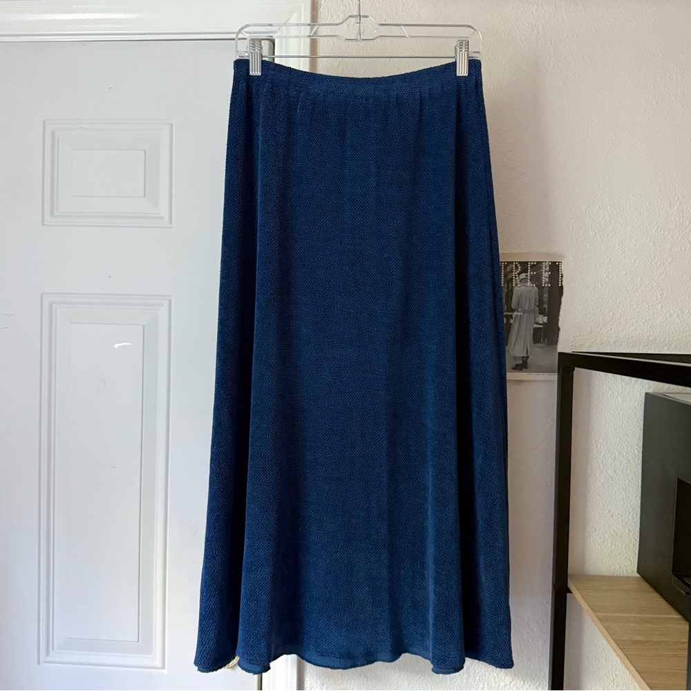 ONA blue terry‎ cloth towel chunky knit cotton pull on midi maxi skirt